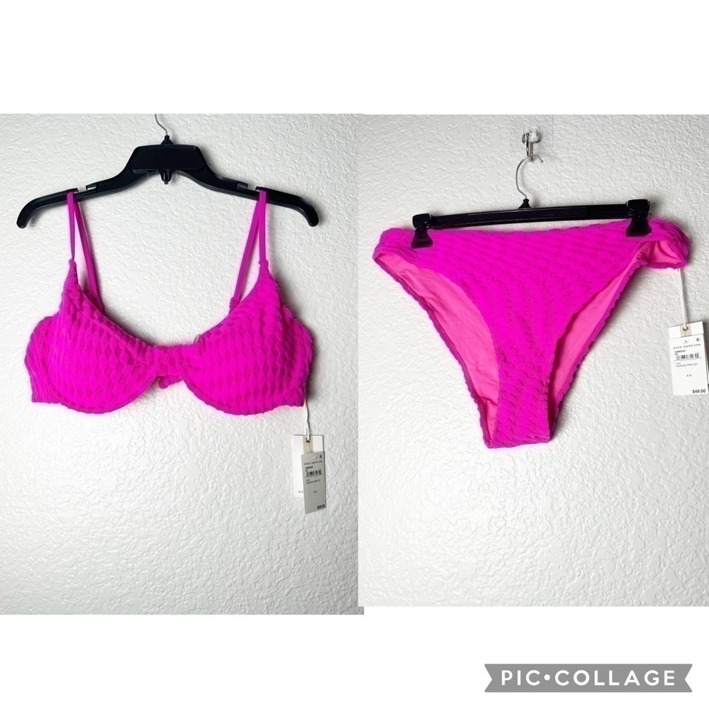 NWT Good American Jacquard Demi Top And Bottom Bikini in Pink - Picture 4 of 12